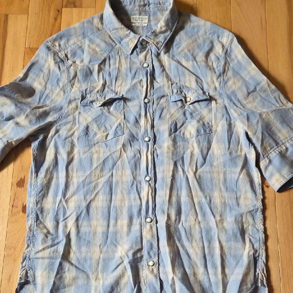 All Saints Light Blue Plaid Casual Button Down Shirt